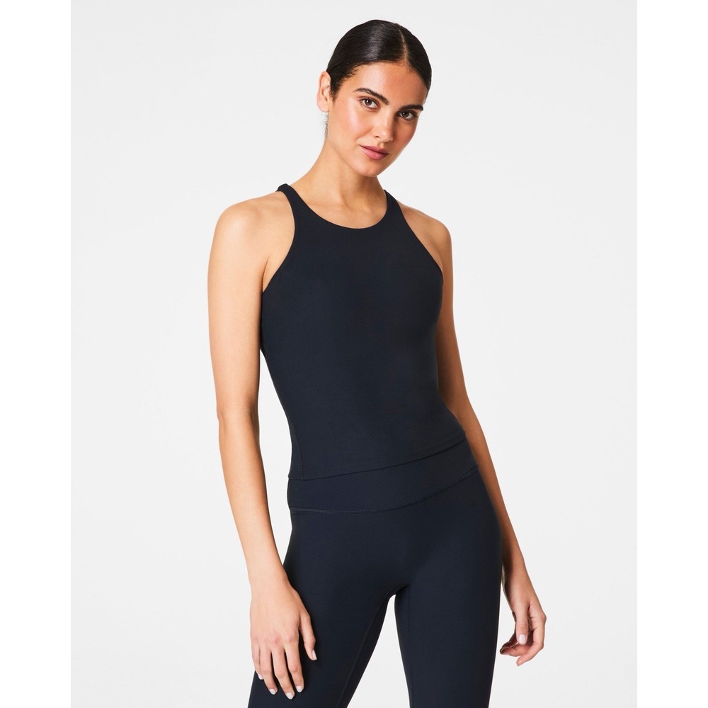 Spanx High Neck Shelf Tank Top 3X NWT Black Strappy Back Activewear Yoga Layer